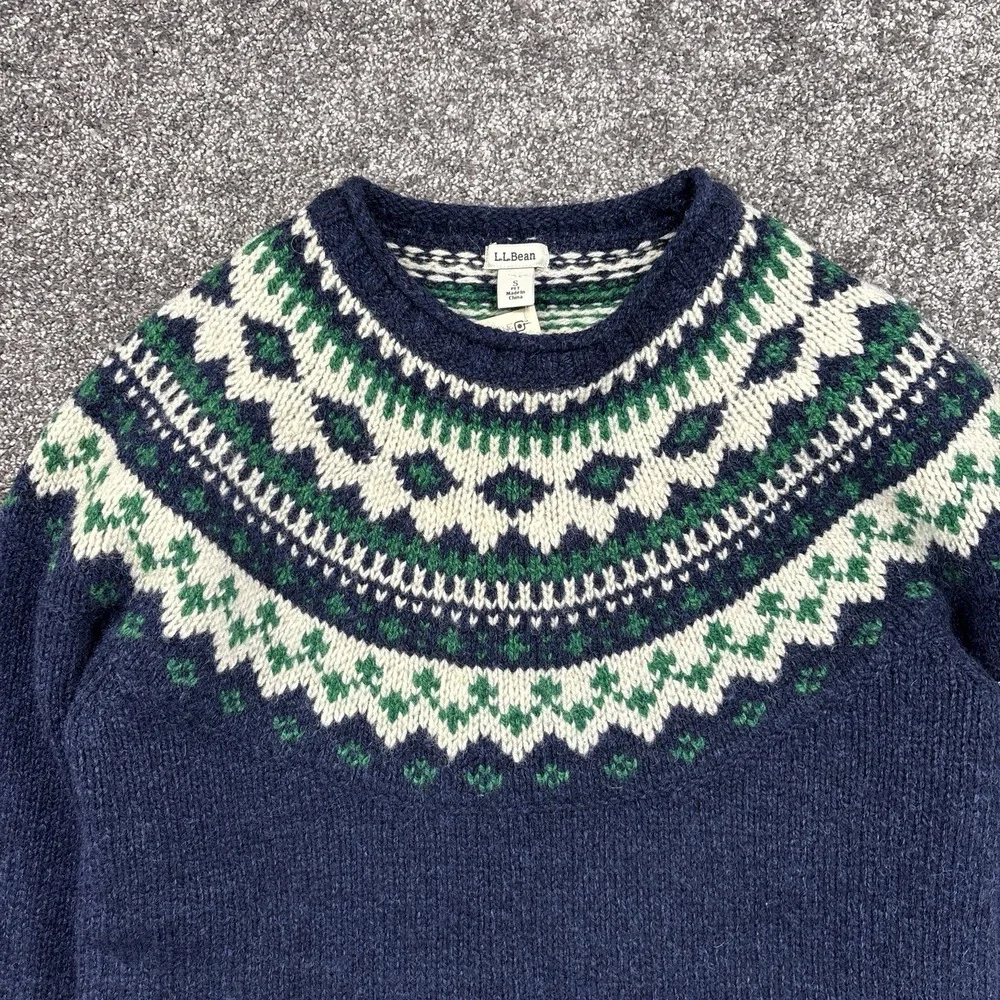 L.L. Bean Lambswool Fair Isle Sweater Womens Small Petite Nordic Knit Fisherman - Picture 5 of 10
